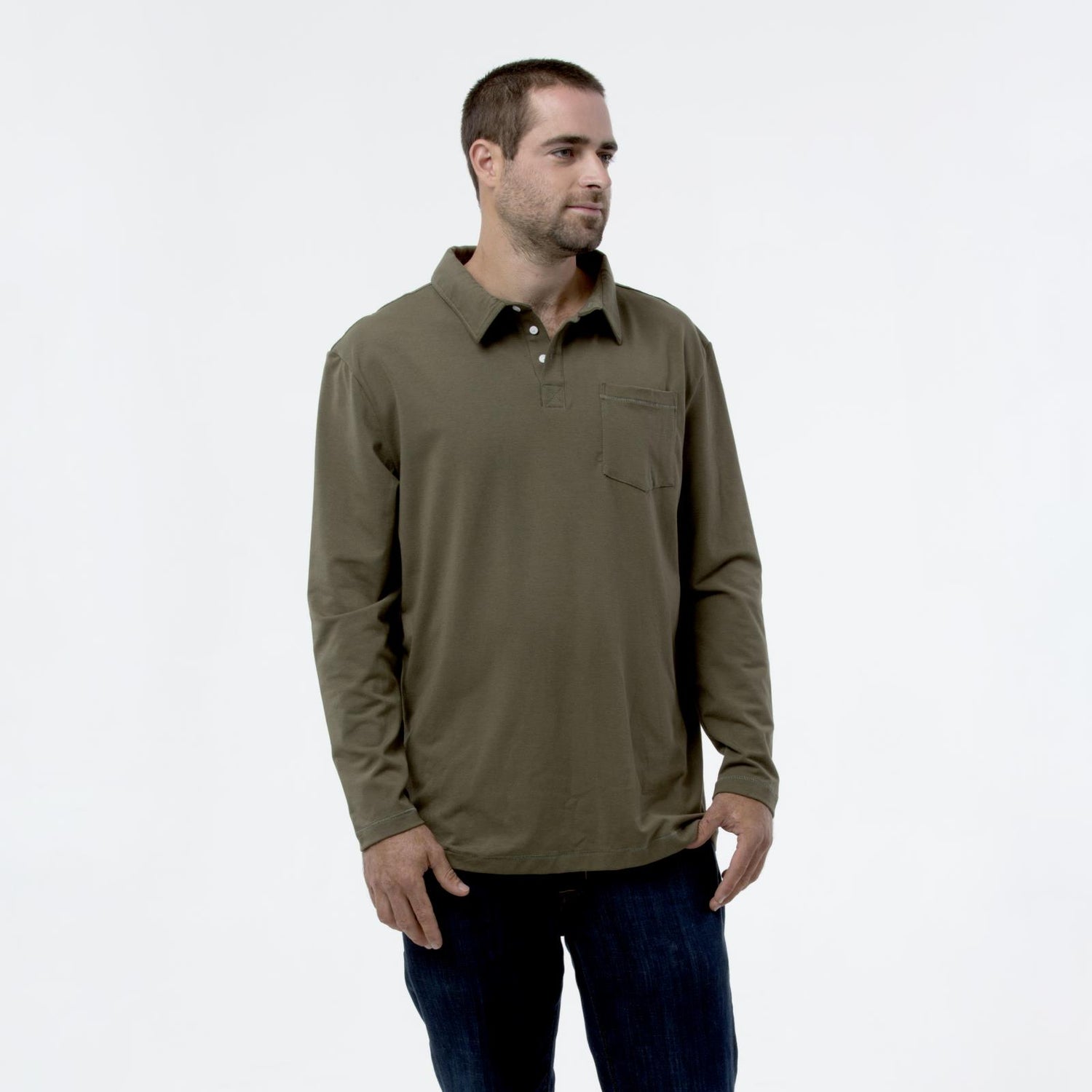 Men's Long Sleeve Luxe Jersey Polo in Succulent