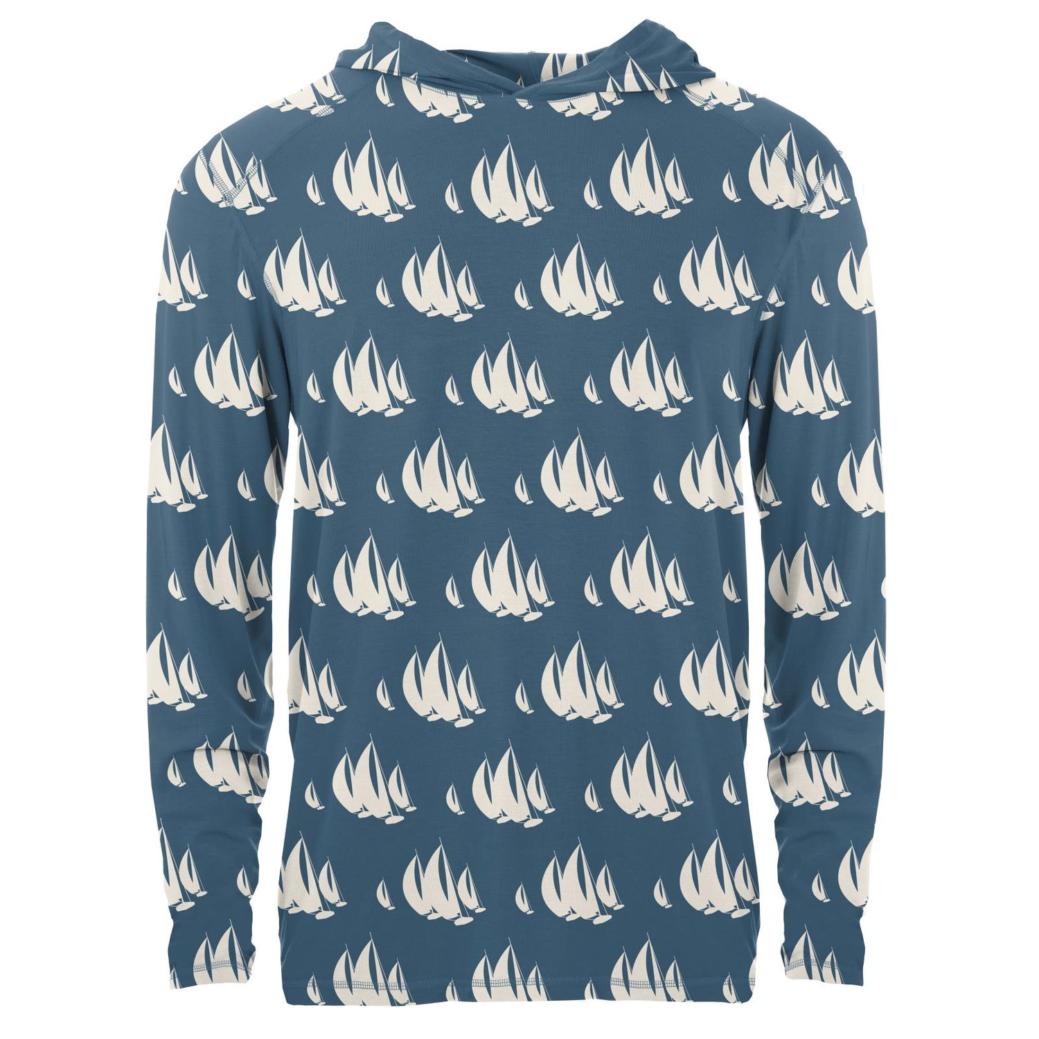 Men's Print Long Sleeve Hooded Tee in Deep Sea Sailboat Race