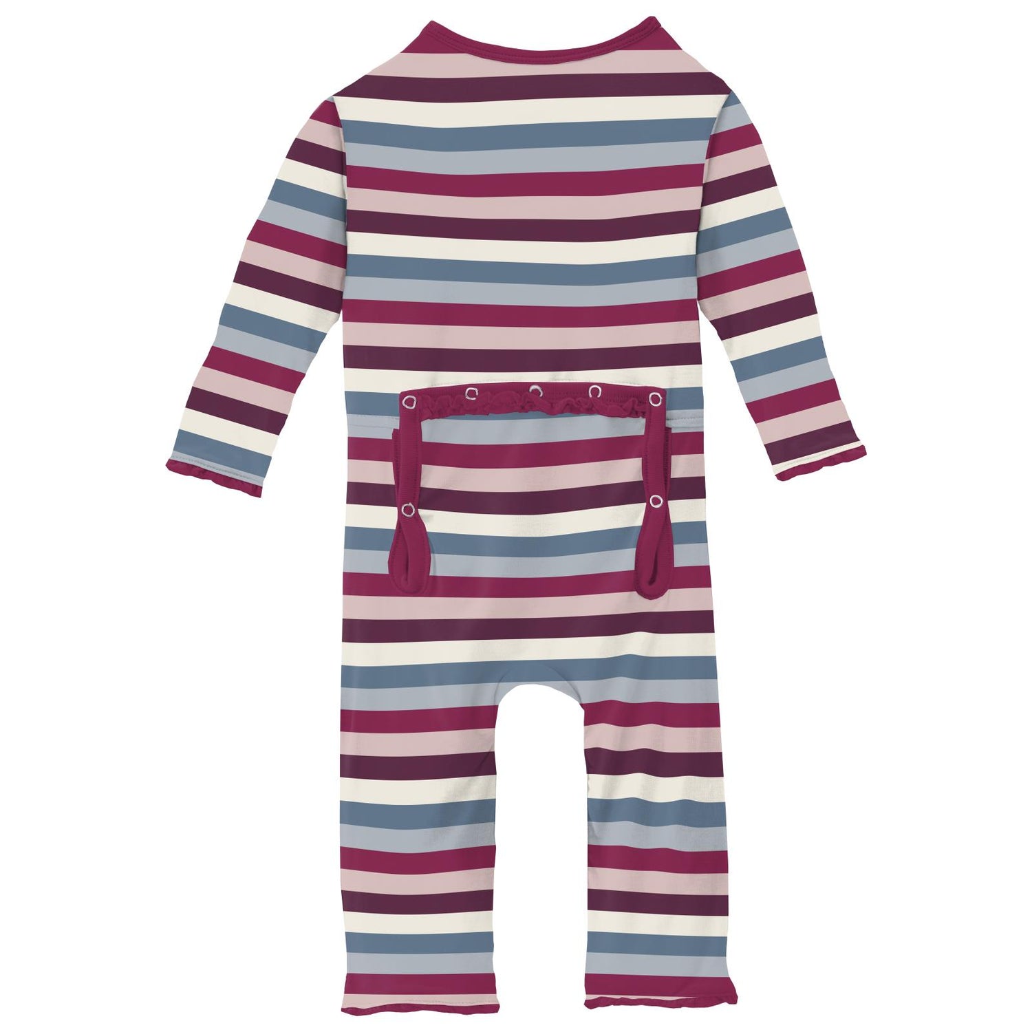 Print Muffin Ruffle Coverall with 2 Way Zipper in Jingle Bell Stripe
