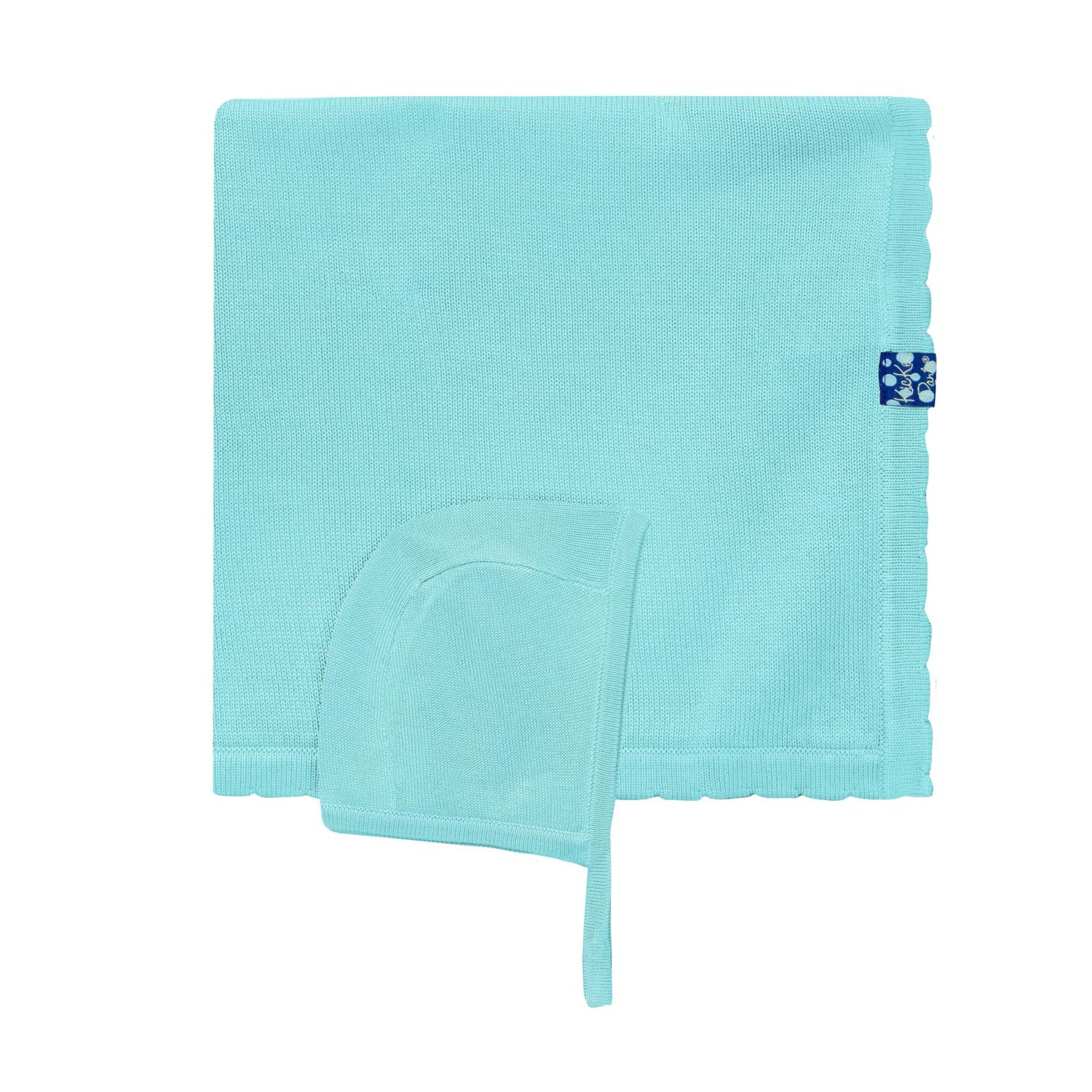 Knitted Baby Blanket and Bonnet Set in Iceberg