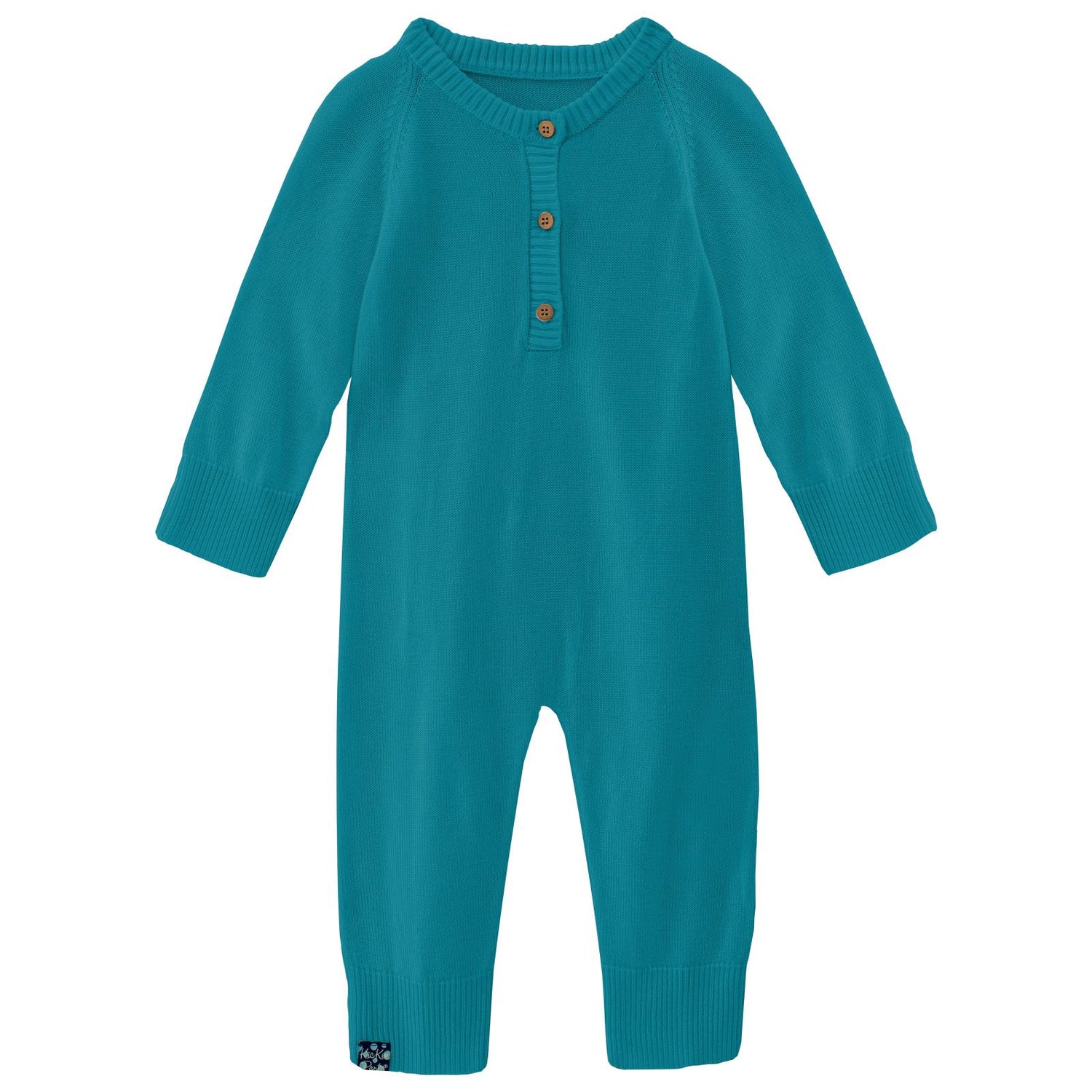 Knitted Henley Romper in Bay
