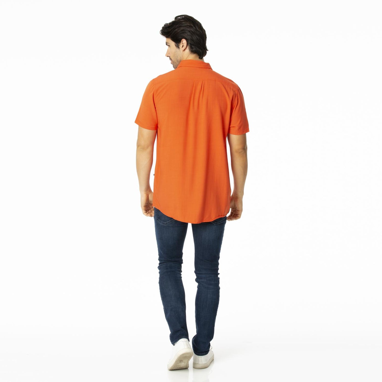 Men's Short Sleeve Woven Button Down Shirt in Poppy