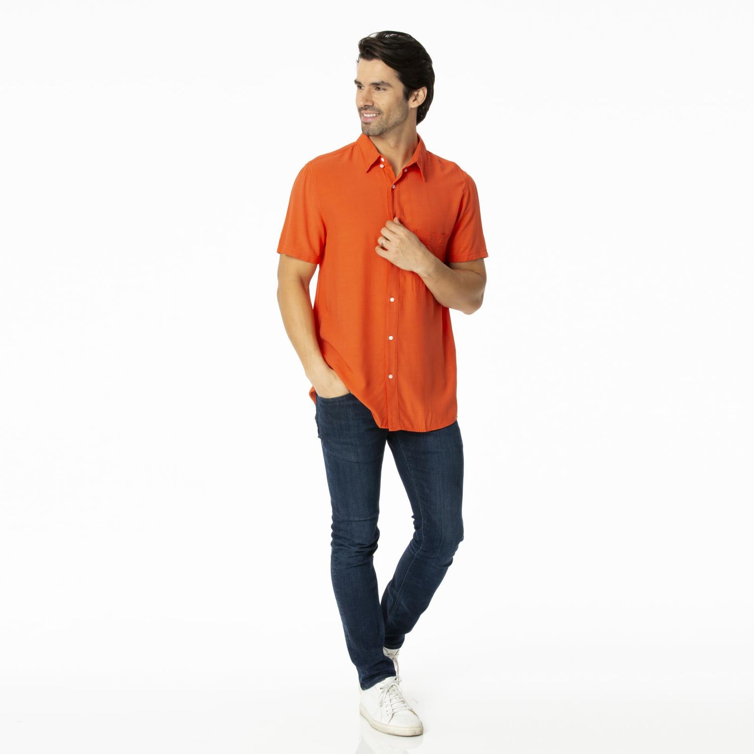 Men's Short Sleeve Woven Button Down Shirt in Poppy