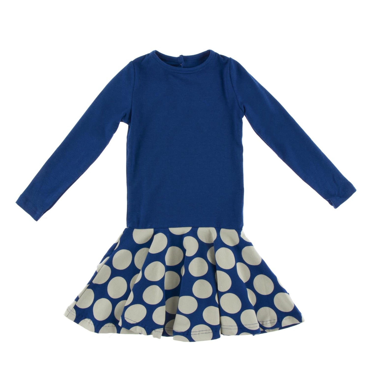 Print Long Sleeve Luxe Keyhole Dress in Navy Mod Dot
