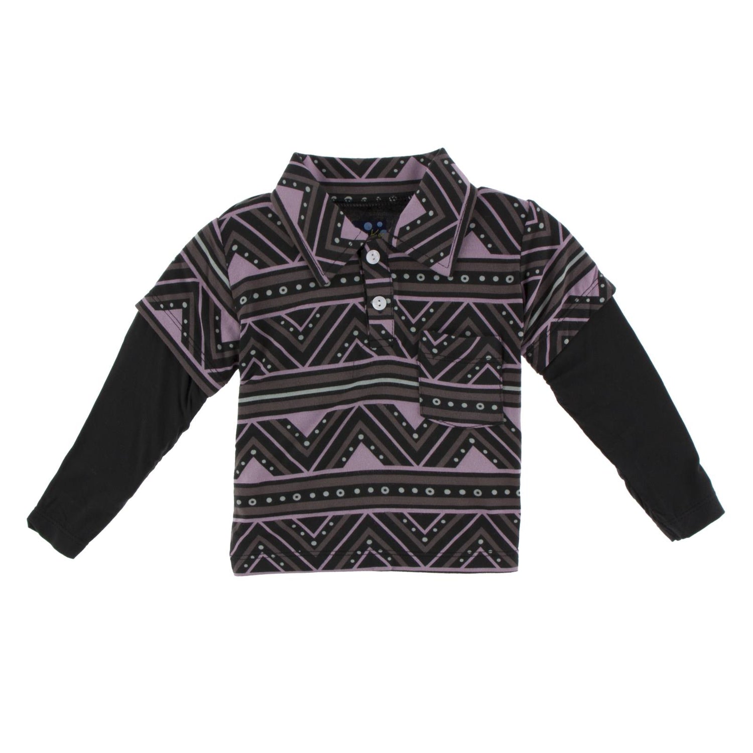 Print Long Sleeve Double Layer Polo in African Pattern